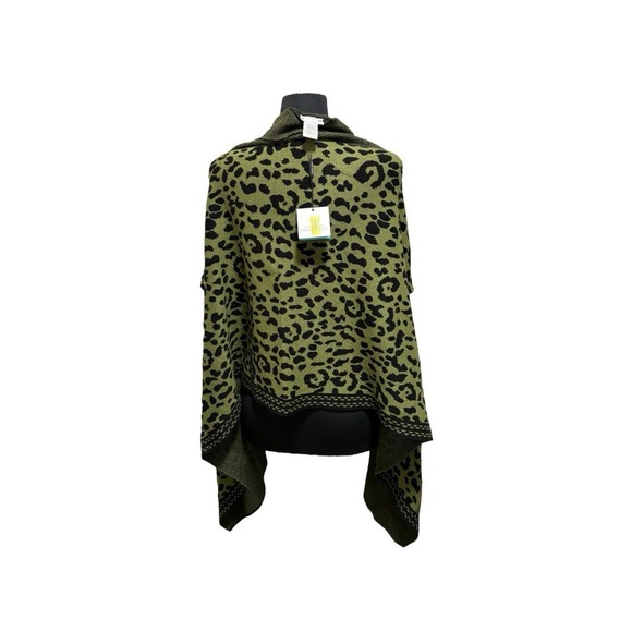 Ming Wang‎ Women's One Size Cheetah Print Wrap Sweater Green / Black Cape - Picture 1 of 8